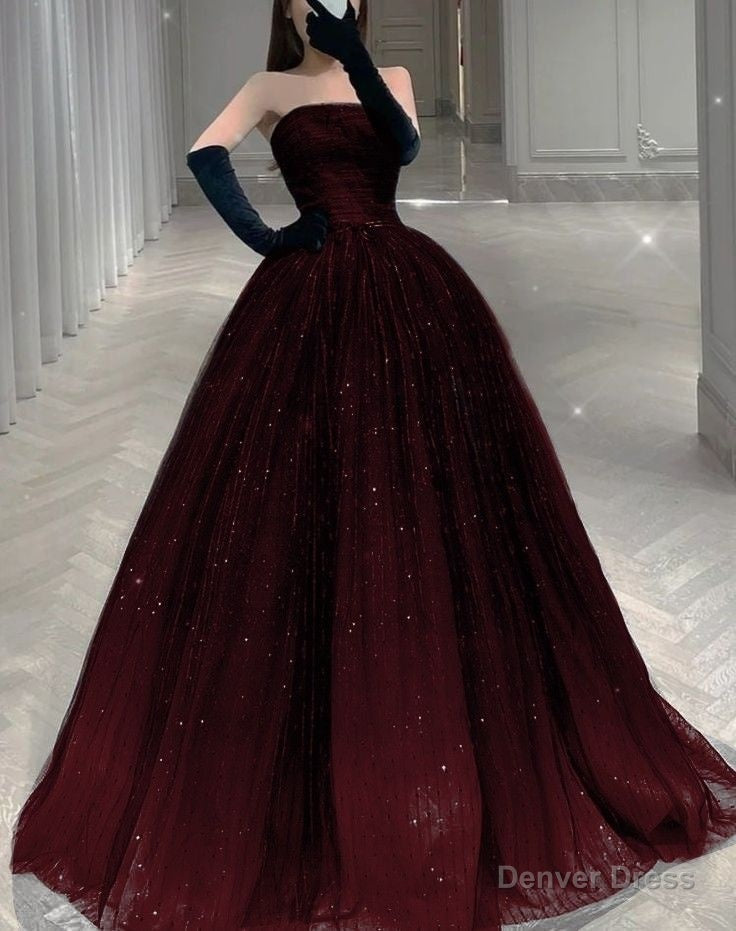 Gorgeous Black and Red Tulle Shiny Tulle Long Prom Dresses, Black and Red Prom Gowns