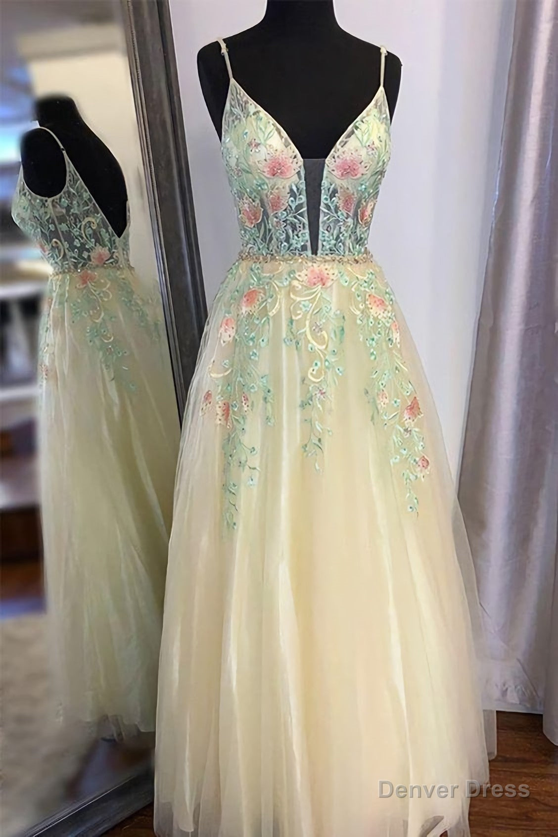 Gorgeous Straps A Line Floral Embroidered Long Prom Formal Dress Main image