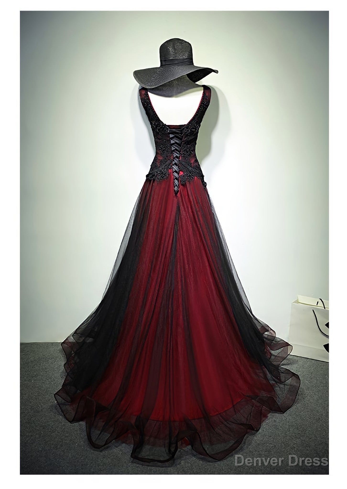 Gorgeous Black And Red V Neckline Tulle Beaded Prom Dresses, Long Prom –  Denver Dress