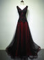 Gorgeous Black And Red V Neckline Tulle Beaded Prom Dresses, Long Prom Gowns