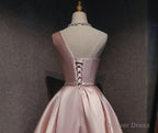 Pink Satin One Shoulder Homecoming Dresses