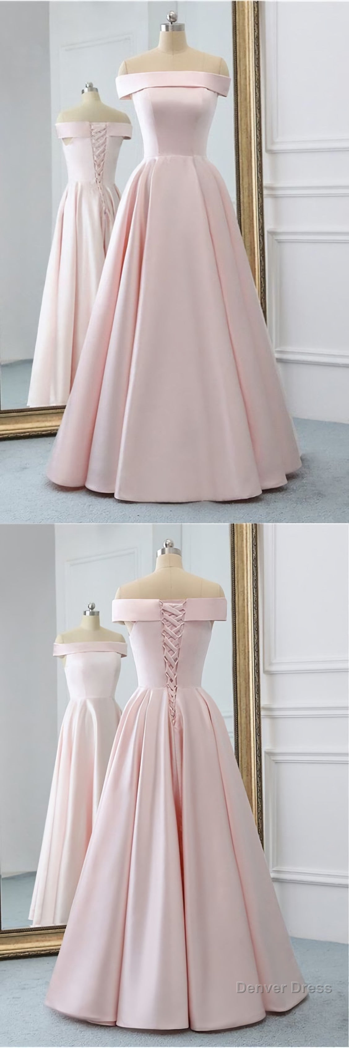 Pink Satin Long Prom Dresses, With Pockets Pink Prom Gown