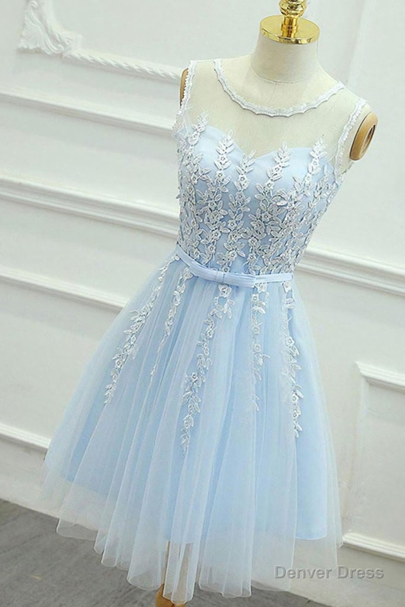 Short Blue Lace Formal Graduation Homecoming Dress Main image