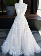 A line tulle lace long prom dress evening dress