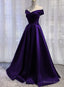 Simple Off Shoulder Satin Long Prom Dress, Dark Purple Prom Dresses Prom Gowns