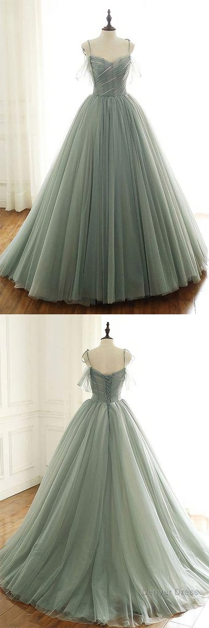 Light Green Tulle Long Prom Dress, Green Evening Dress Main image