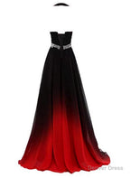 Beautiful Gradient Color Halter Beaded Prom Dress, Red And Black Prom Dresses