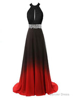 Beautiful Gradient Color Halter Beaded Prom Dress, Red And Black Prom Dresses