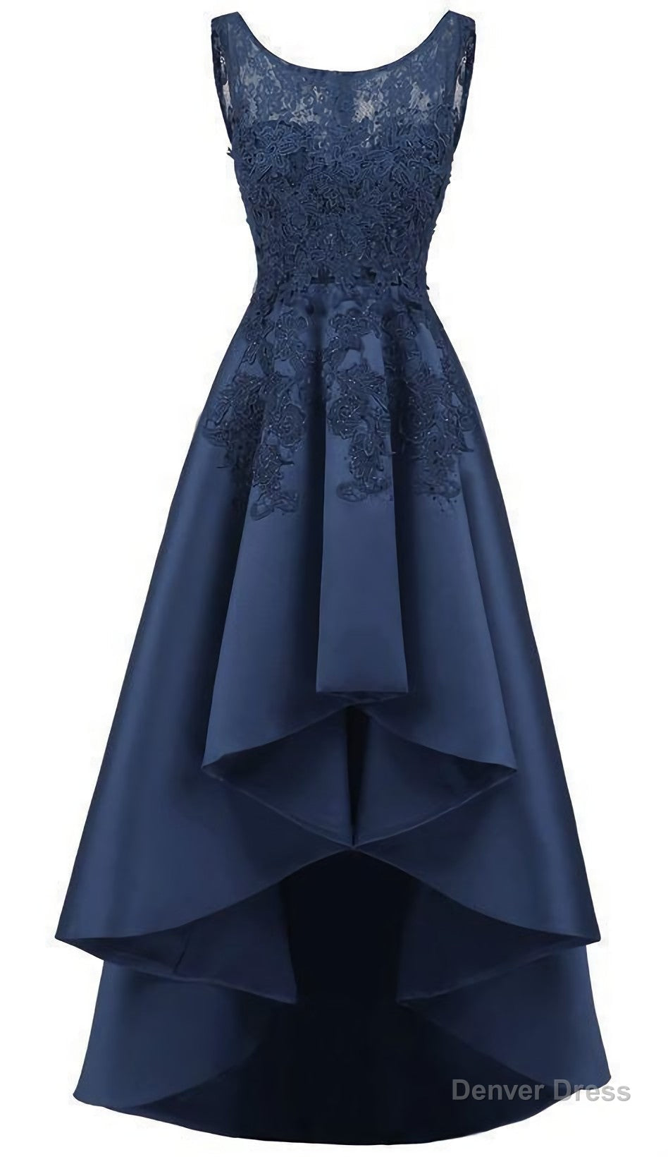 New Arrive Long Prom Dress, Navy Blue Lace Beaded Wedding Prom Dresses, High Low Bridesmaid Gown Prom