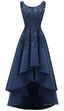 New Arrive Long Prom Dress, Navy Blue Lace Beaded Wedding Prom Dresses, High Low Bridesmaid Gown Prom