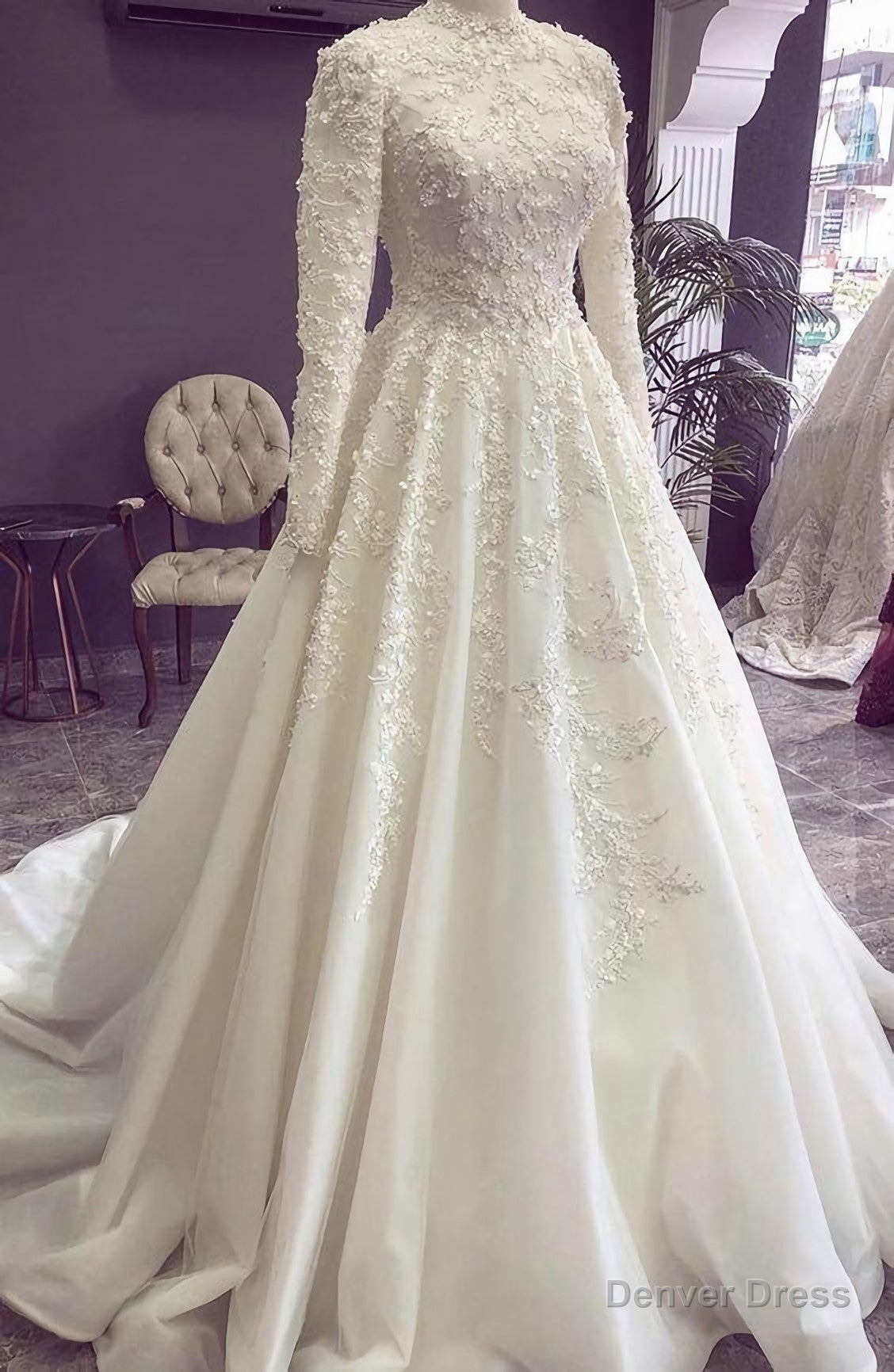 Ball Gown White Lace Wedding Dresses, Elegant Bridal Gown Prom Dress Main image