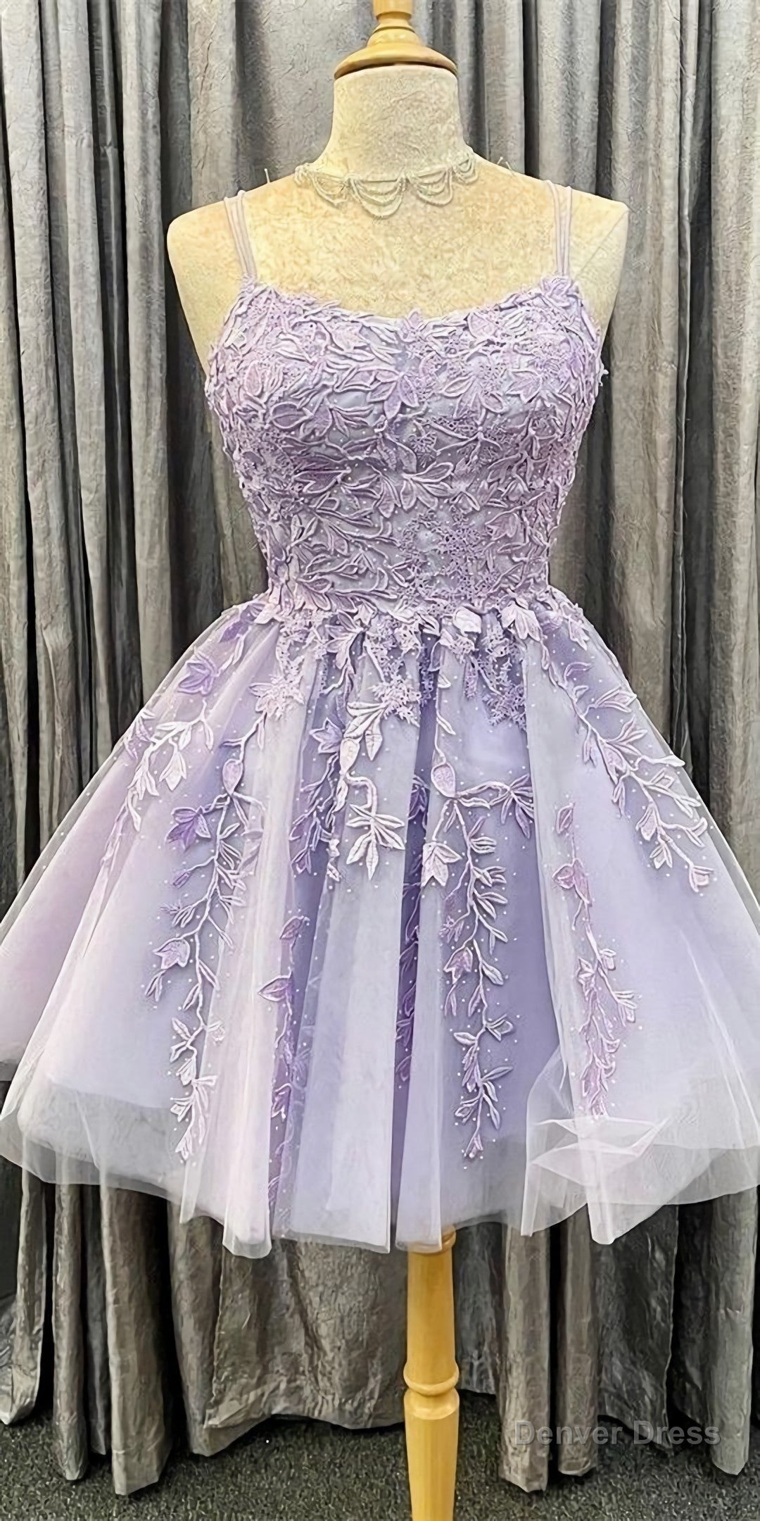Princess Short Lavender A Line Lace Appliqued Homecoming Dress, Prom Dresses Main image