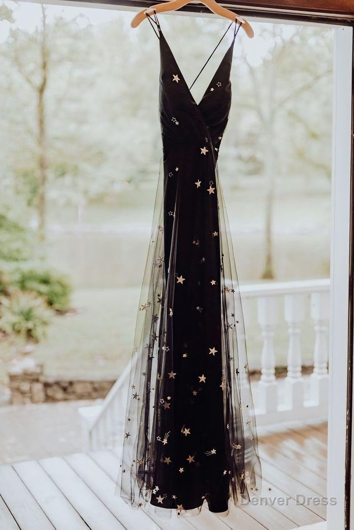 Black Tulle Gold Star Wedding Dress, Fashion Prom Gown Main image