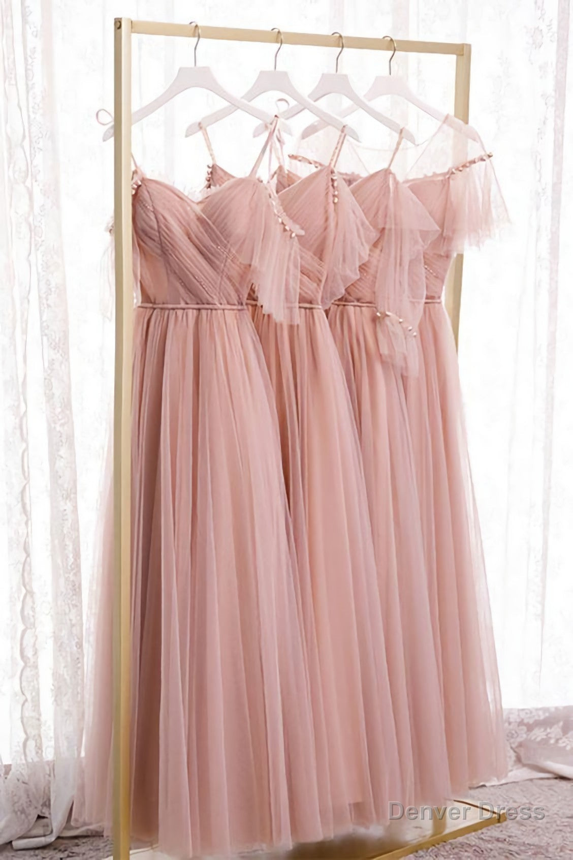 Blush Pink Tulle Long Bridesmaid Dress, Prom Dress Main image