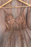 Prom Dress, Straps A Line Beading Rose Wood Prom Dresses, With Crystal