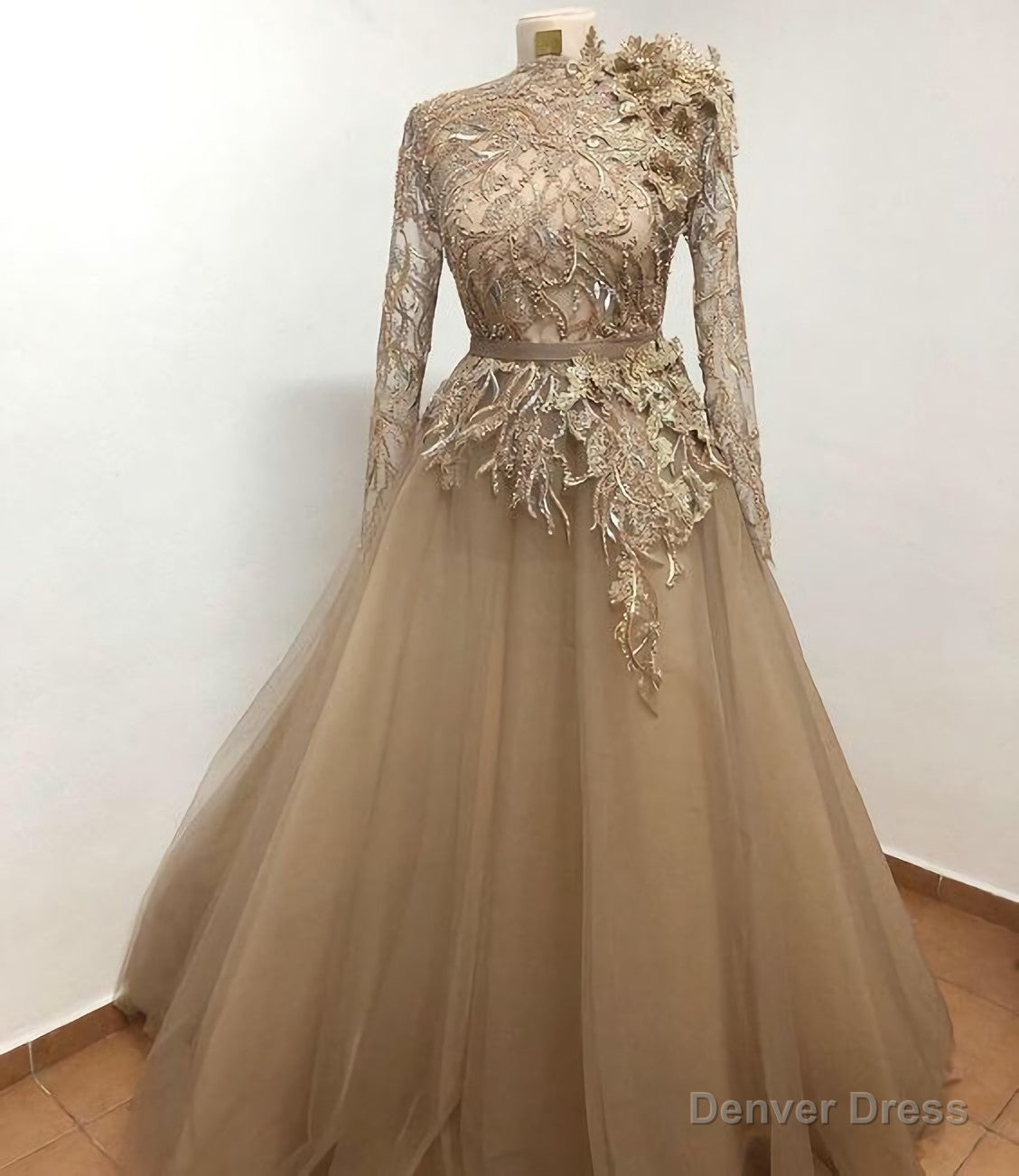 Elegant Champagne Long Prom Dress, Tulle Formal Dress Main image