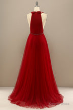 Red Pleated Long Chiffon Prom Dresses