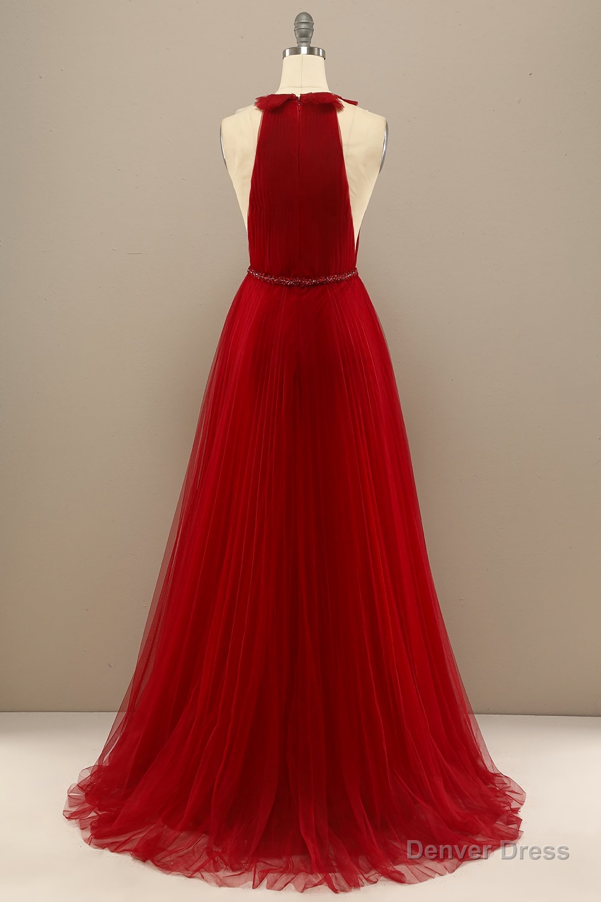 Red Pleated Long Chiffon Prom Dresses