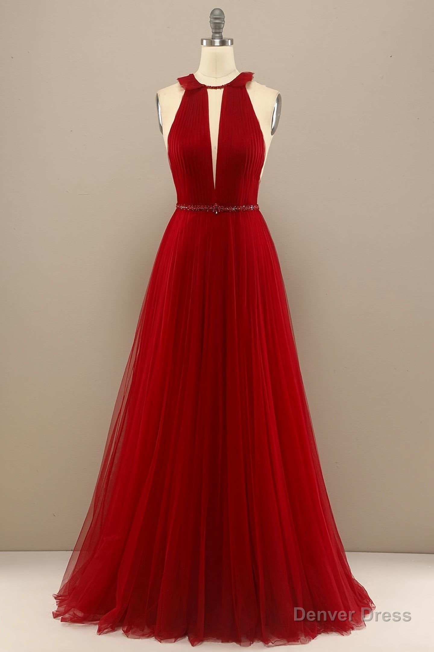 Red Pleated Long Chiffon Prom Dresses Secondary image