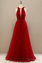 Red Pleated Long Chiffon Prom Dresses
