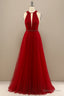 Red Pleated Long Chiffon Prom Dresses