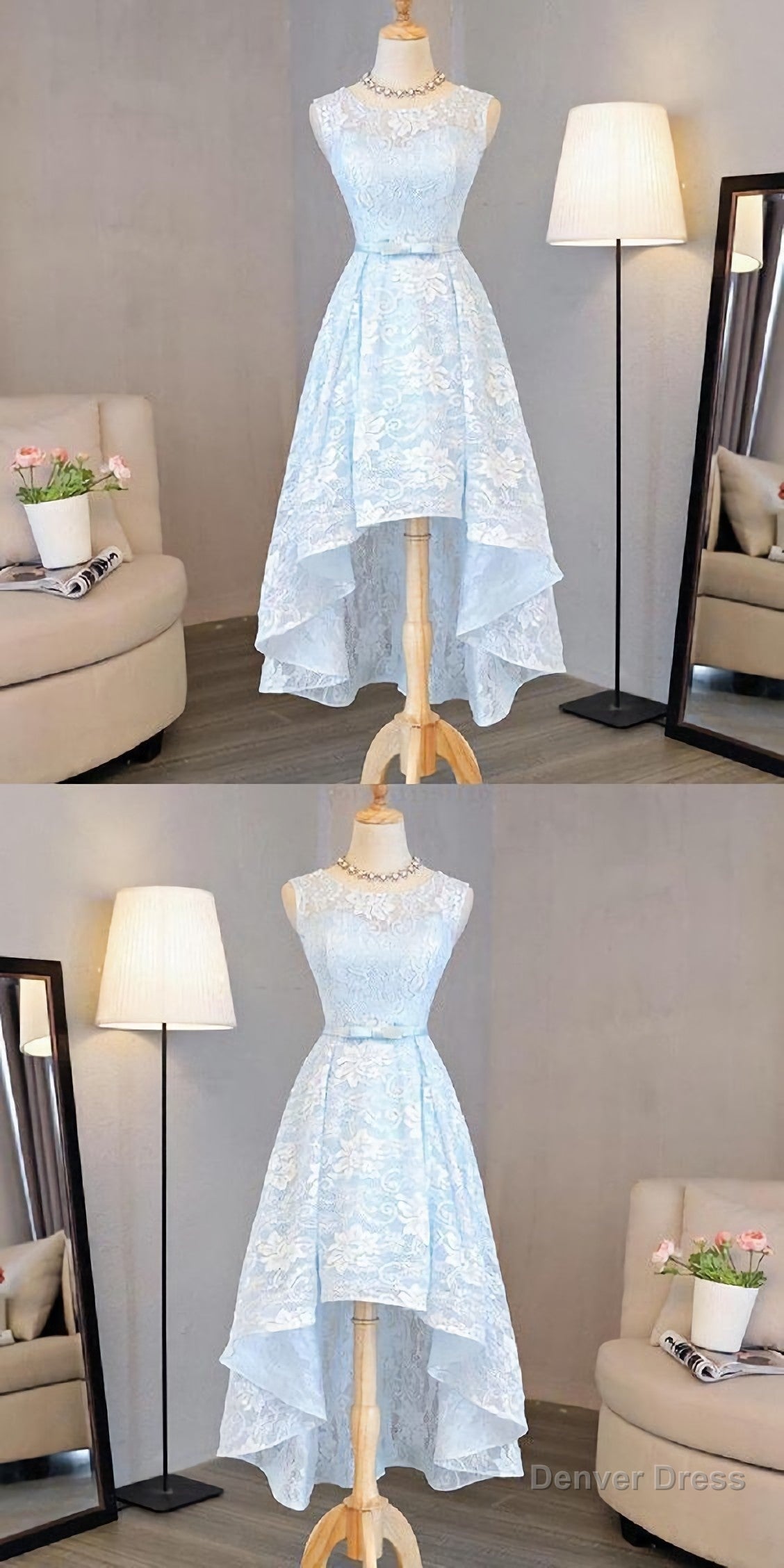 Nice Pink High Low Lace Dress, Pink High Low Dress, Lace Dress, Homecoming Dress