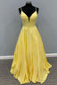 A Line Yellow Long With Spaghetti Straps Prom Dresses