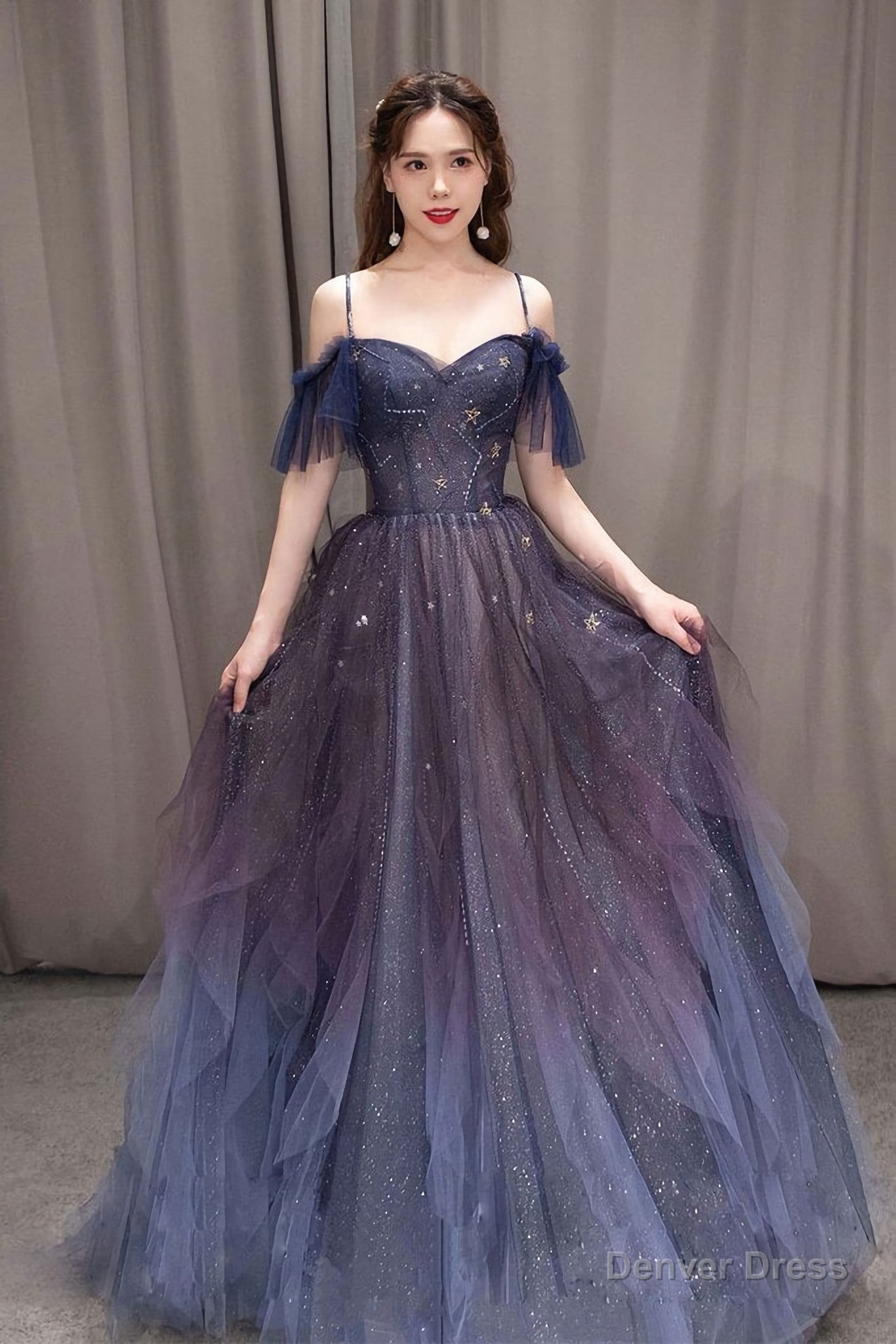 Purple Sweetheart Neck Tulle Long Prom Dress, Purple Formal Dress Main image