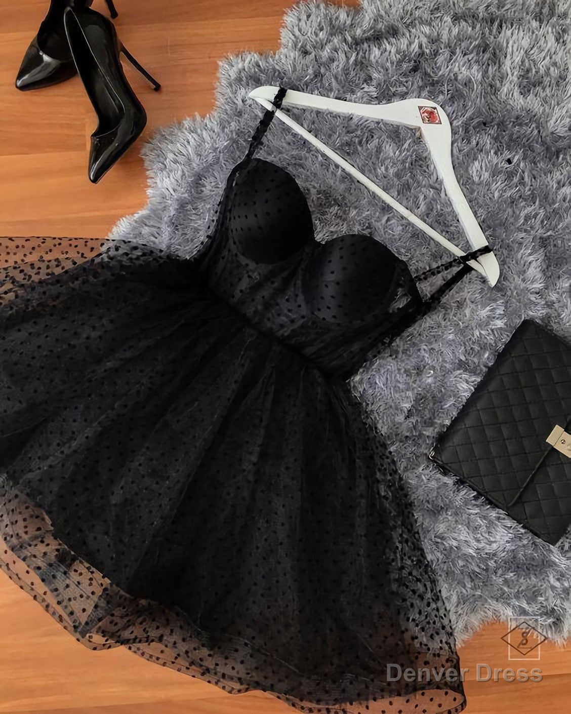 Black Polka Dot Tulle Strapless Corset Short Dress, Homecoming Dresses Main image