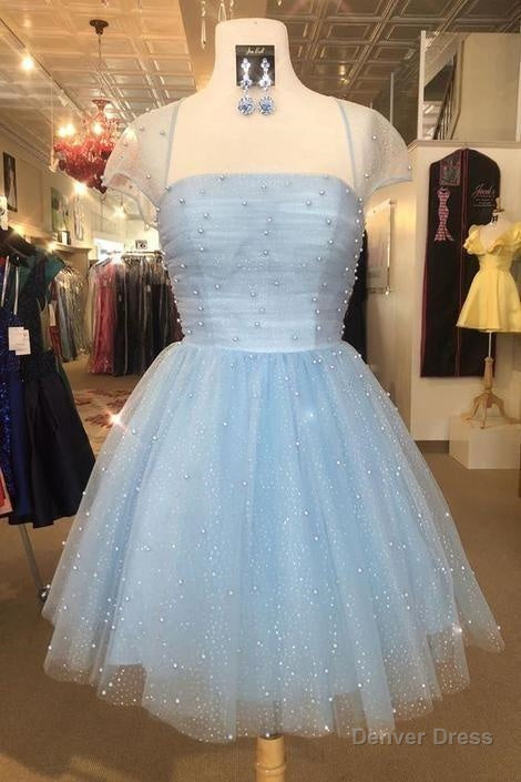 Cute Light Sky Blue with Cap Sleeves Homecoming Dresses Main image