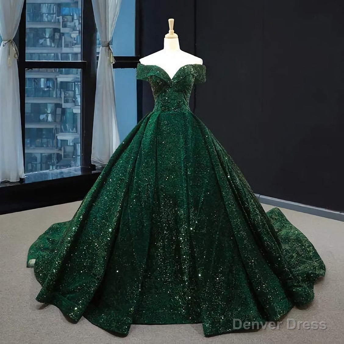 Unique A Line Long Prom Dress, Green Long Evening Dress Main image