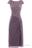 Knee Length Mauve Tight Chiffon Mother Of The Bride Prom Dress, With Cap Sleeves