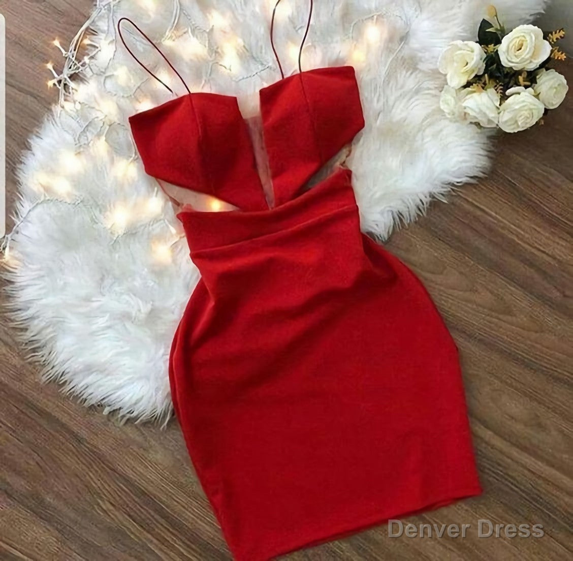 Red Spaghetti Strap Short Homecoming Dresses Main image