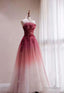 Red Gradient Prom Dress, Vintage Wedding Dress, Red Strapless Prom Dress, With Beaded Bridal Dresses