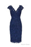 Sexy V Neck Navy Blue Lace Short Mother Of The Bride Dress, Homecoming Dresses