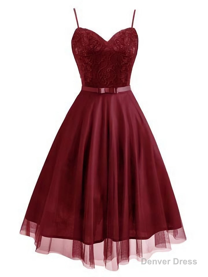 Spaghetti Lace Bow Swing Dress, Tulle Homecoming Dresses