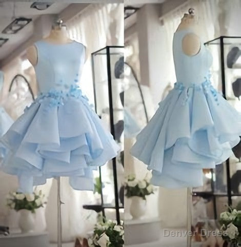 Light Blue Satin Organza Short Party Dress, Cute Homecoming Dress Secondary image