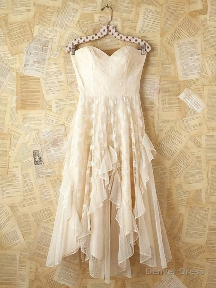 Short Sweetheart Lace Champagne Homecoming Dress, Short Lace Dresses Main image