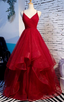 Elegant Tulle Red Straps Prom Dress, A Line Prom Dress, Long Prom Dress, Burgundy Prom Dresses