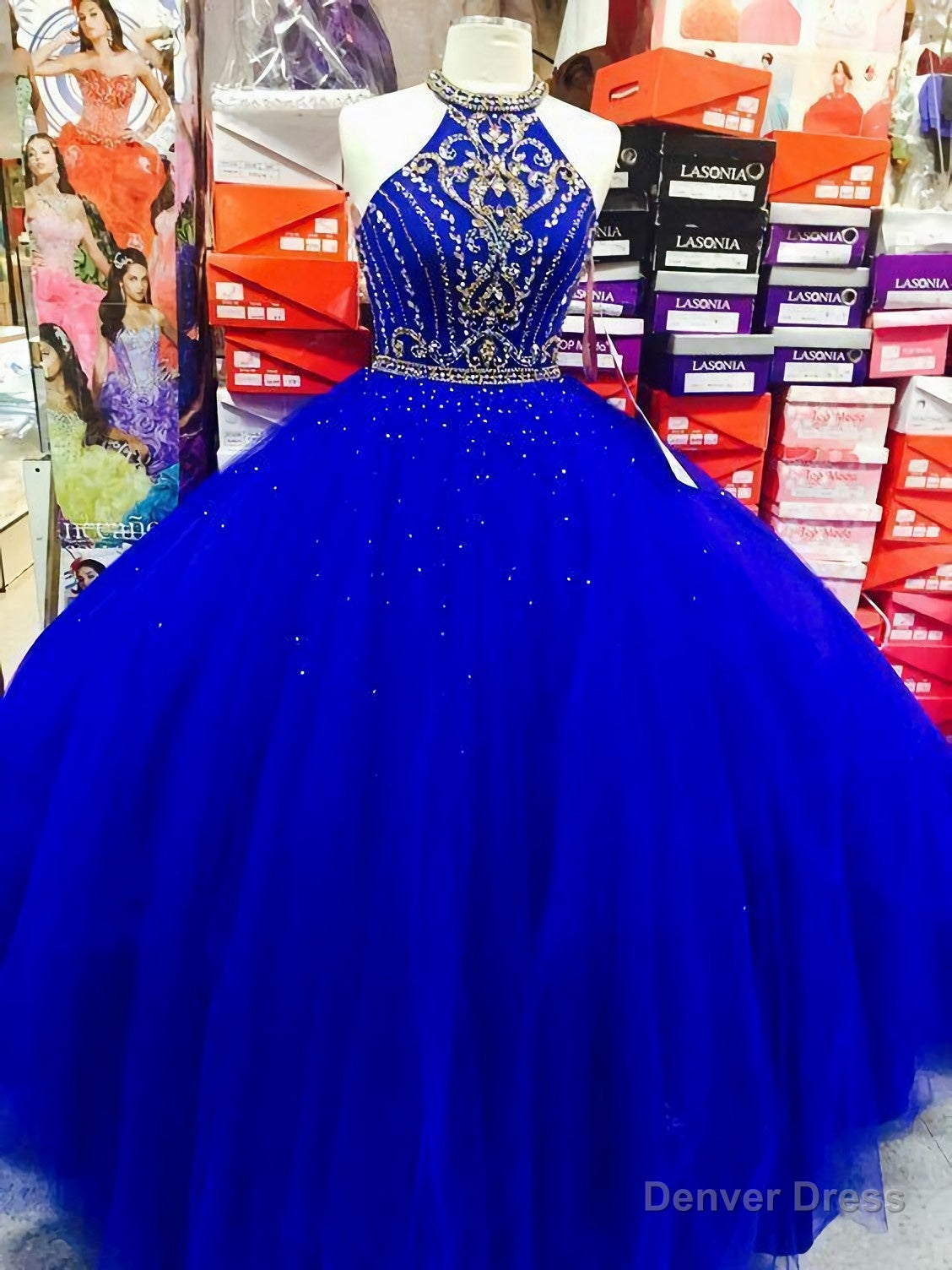 Royal Blue Halter Tulle Quinceanera Dresses, Elegant Ball Gown Prom Dresses, Sweet 16 Prom Dress Main image