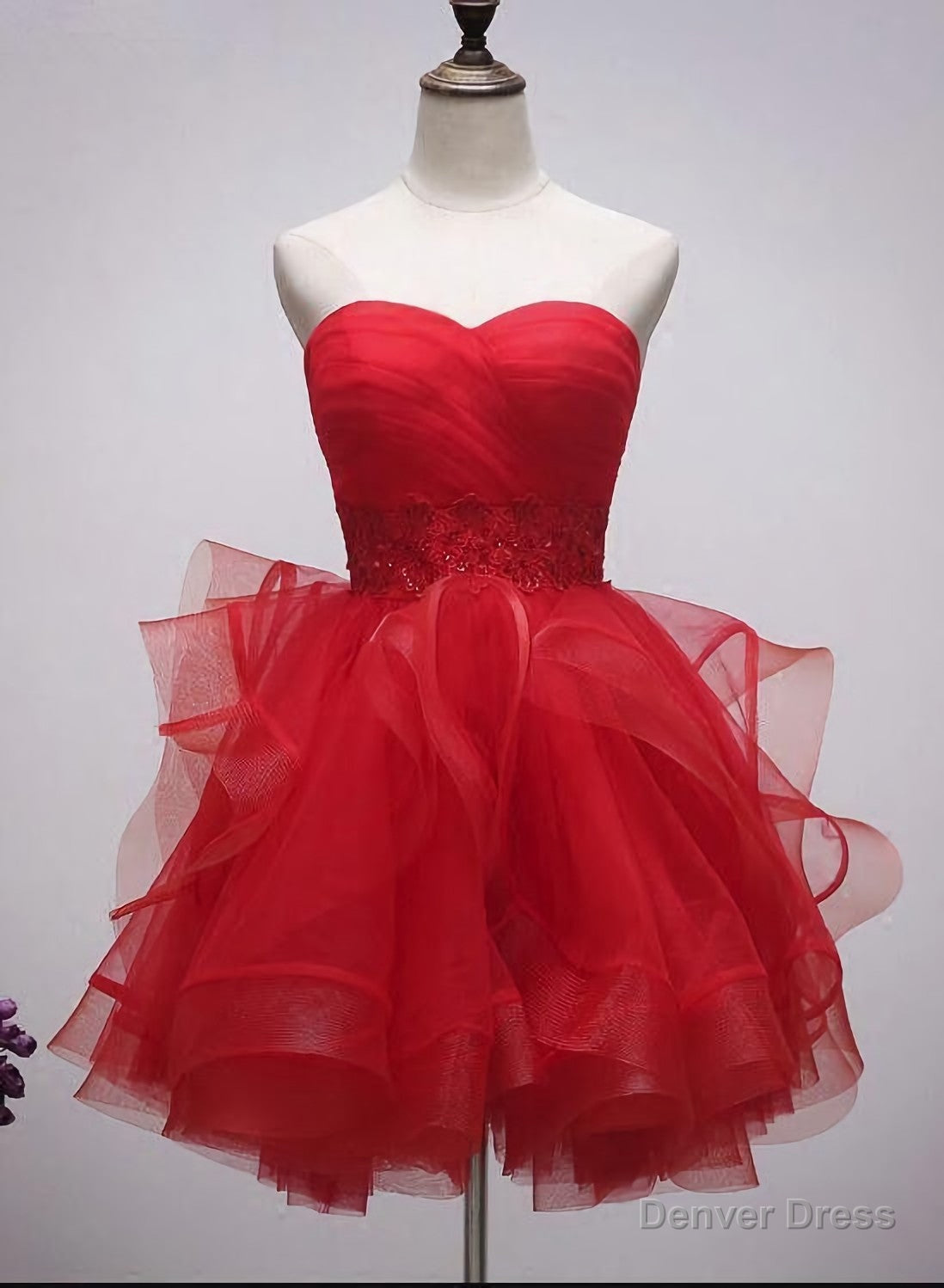 Beautiful Red Tulle Short Sweetheart Homecoming Dress, Lace Up Teen Party Dress, Tea Formal Dress Main image