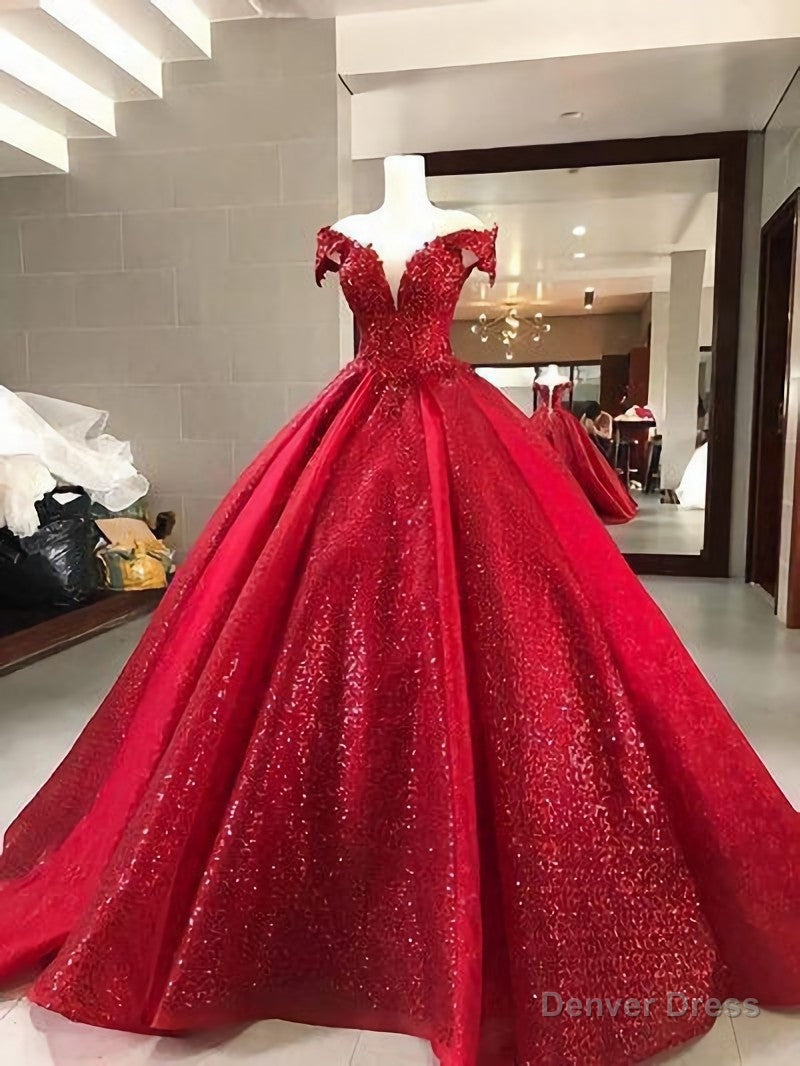 Elegant Red Ball Gown Sparkly Sequin Quinceanera Prom Dresses Main image
