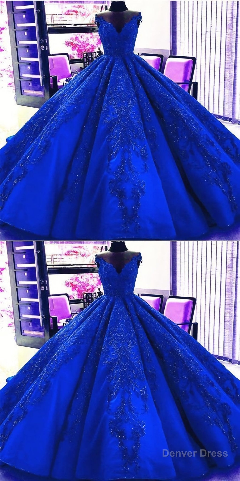 Gorgeous Royal Blue Appliques Beads Quinceanera Dress, Prom Ball Gowns Prom Dresses