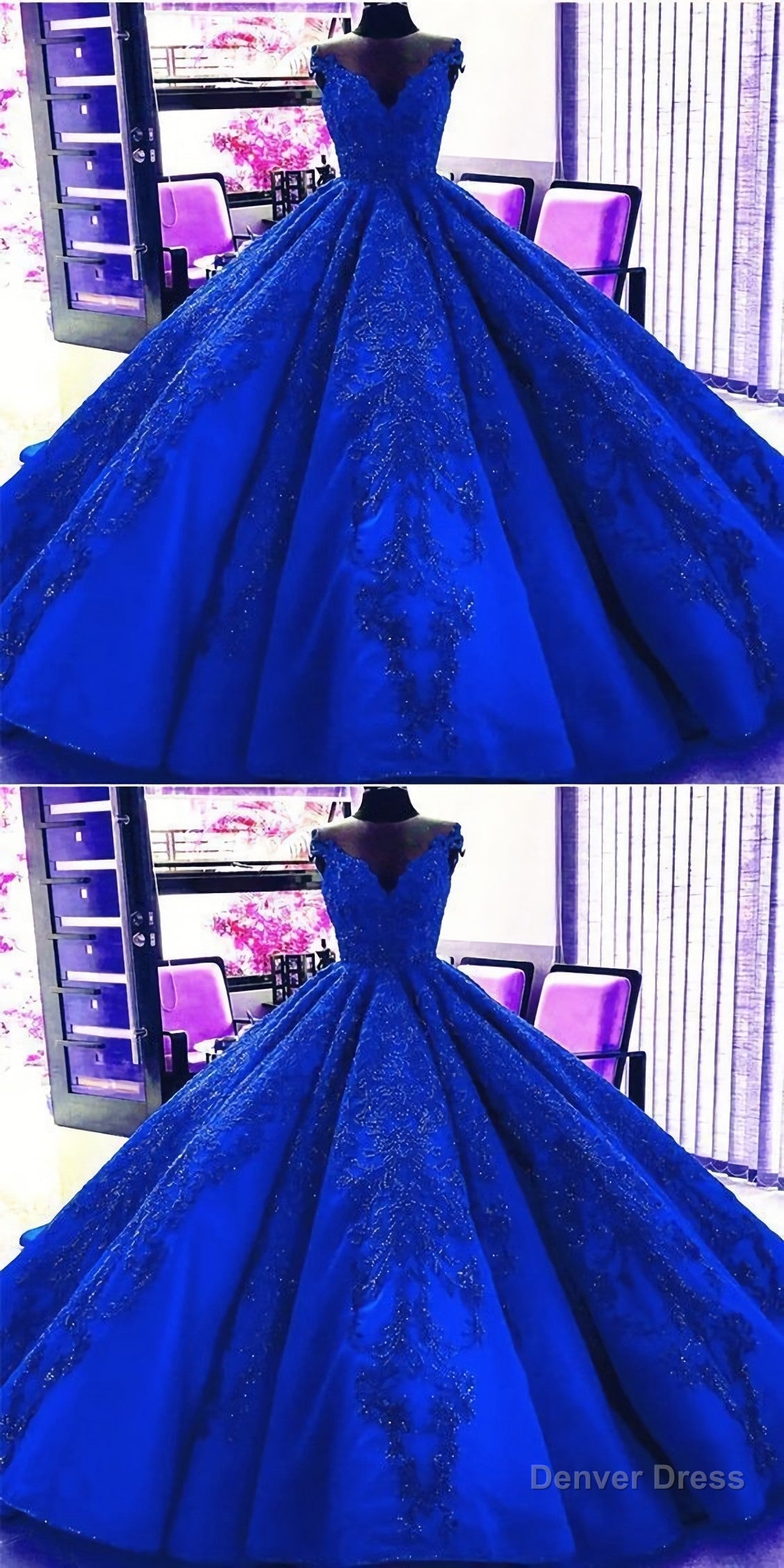 Gorgeous Royal Blue Appliques Beads Quinceanera Dresses, Formal Ball Gown Prom Dress