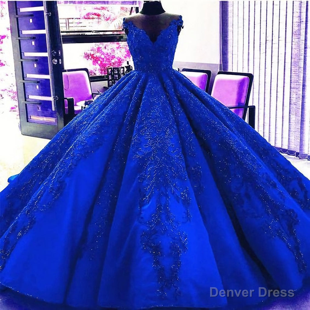 Gorgeous Royal Blue Appliques Beads Quinceanera Dress, Prom Ball Gowns Prom Dresses