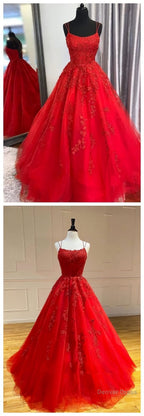 Red Long Prom Dress, Lace Prom Dresses, Chic Prom Gown