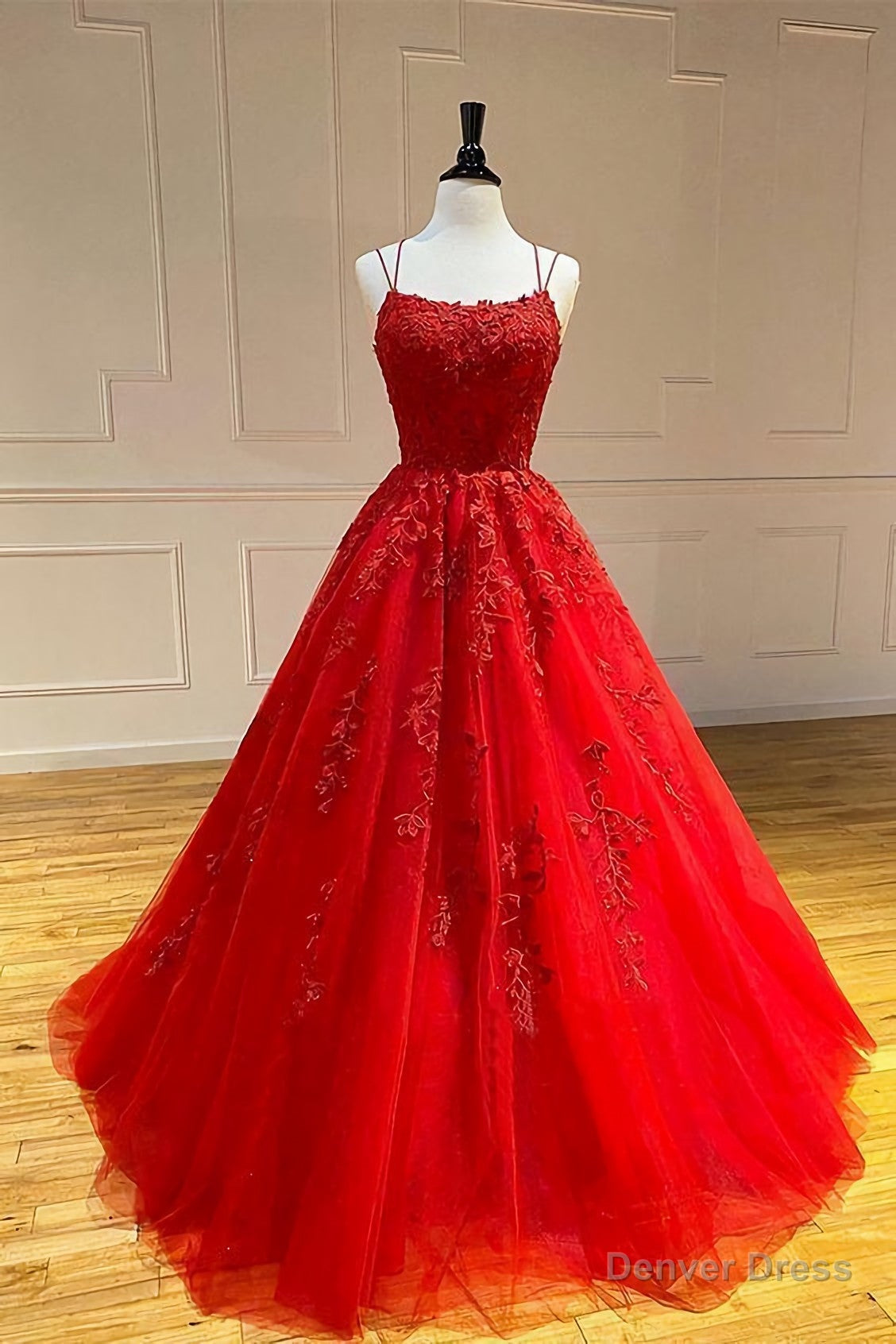 Red Long Prom Dress, Lace Prom Dresses, Chic Prom Gown