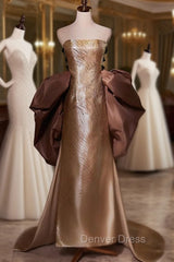 Champag Gold Strapless Prom Dresses