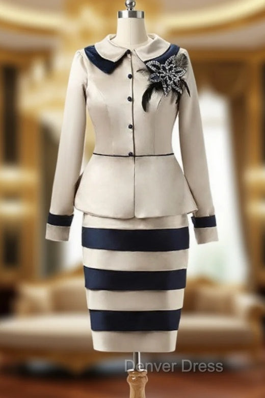 Champagne 3 4 Sleeve Knee Length Mother of the Bride Dresses With Jacket