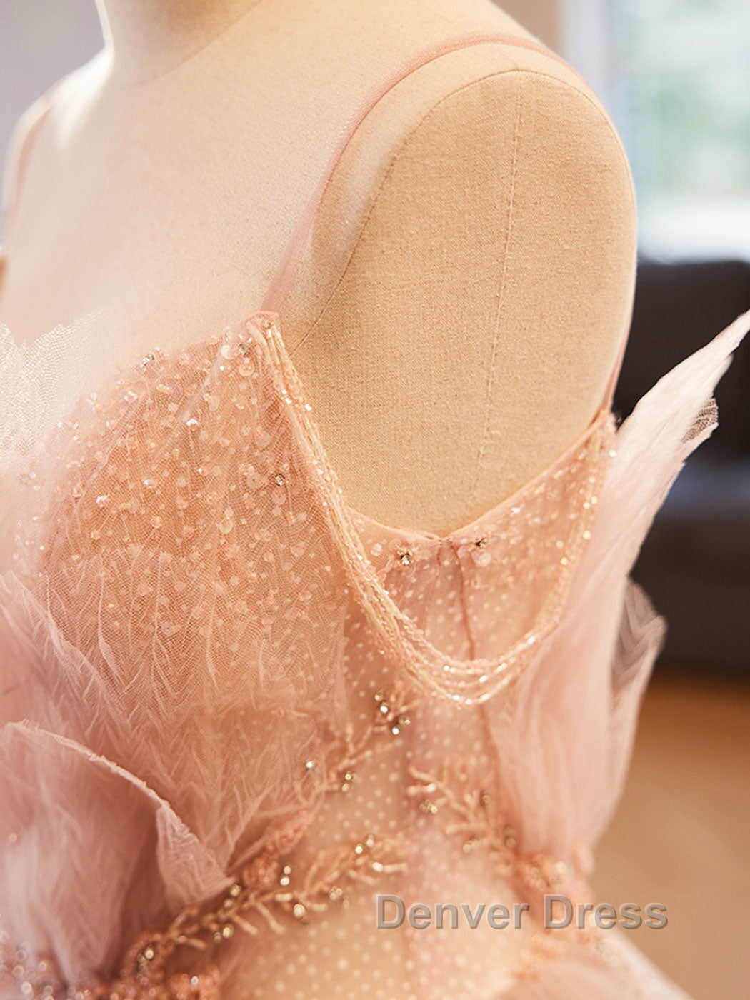 Champagne A Line Beading Sequin Long Prom Dress, Champagne Prom Dresses